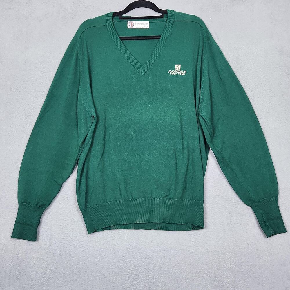 Vintage Slazenger Sweater Mens Large Green V Neck Avondale Golf Club Knit 80s